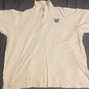 White Polo Shirt with Purple Logo